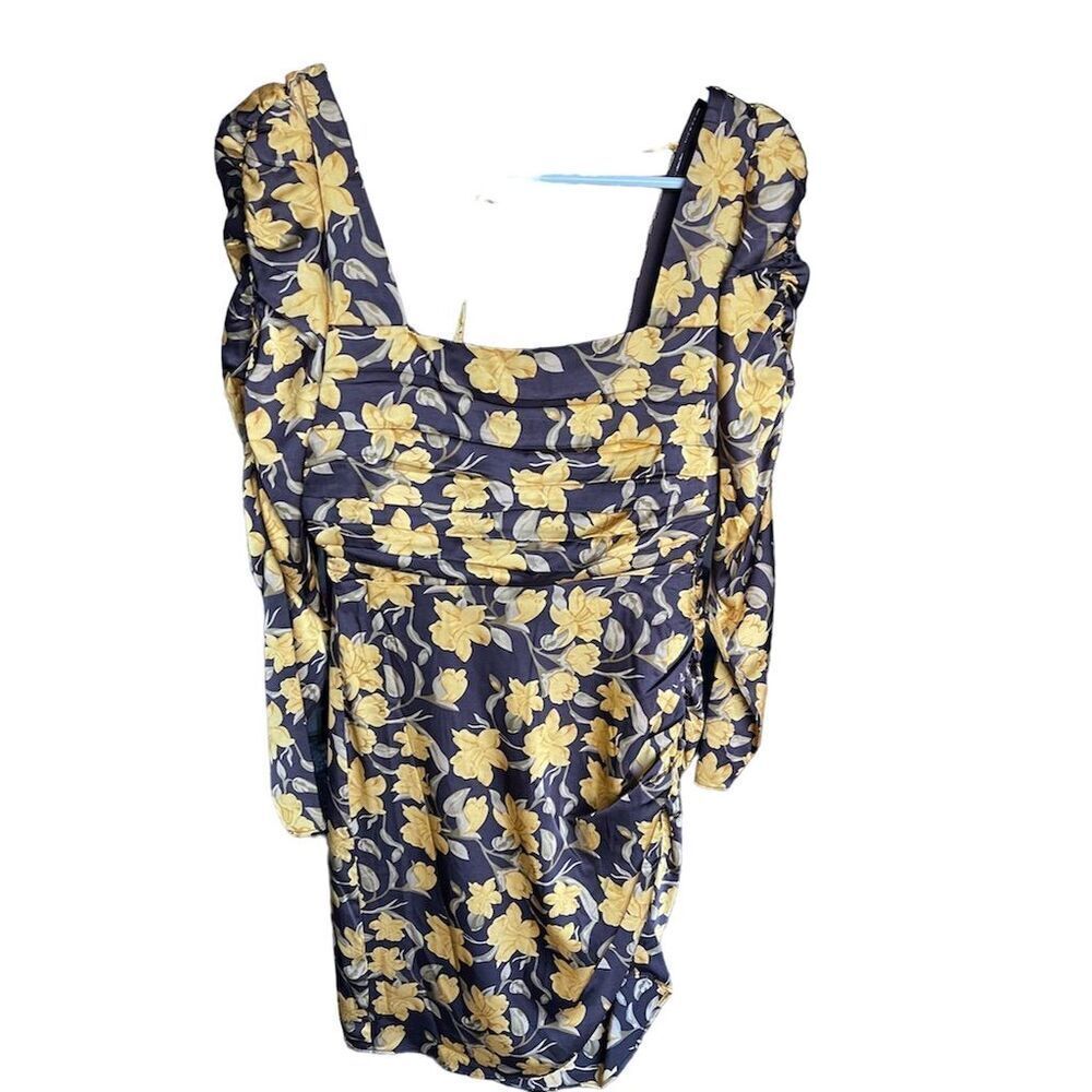 Floret Studios Women's Floral Shirred Long Sleeve Mini Dress Brown M - Picture 2 of 4